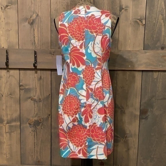 London Times aqua pink white tropical floral sleeveless sundress shift dress  4 - Picture 4 of 12